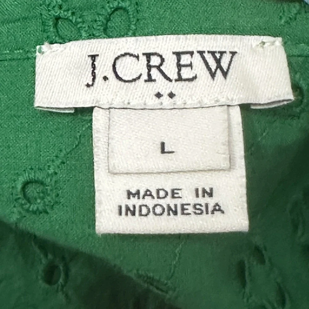 J. Crew Kelly Green Eyelet Sleeveless Cotton Midi‎ Shirt Dress Womens L